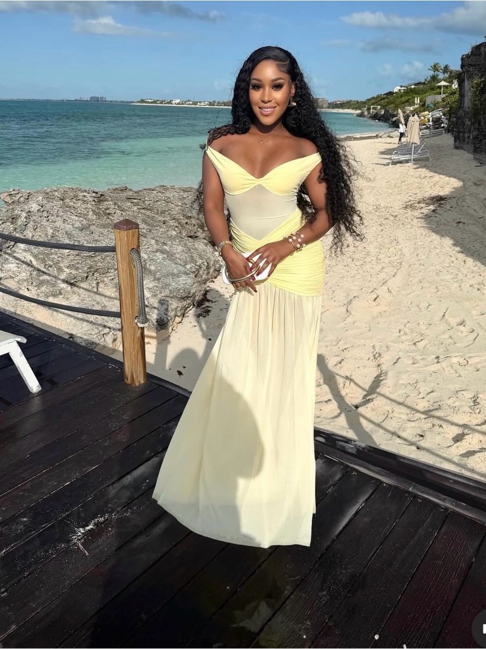 Sunlit Off-Shoulder Maxi Dress in Pale Yellow